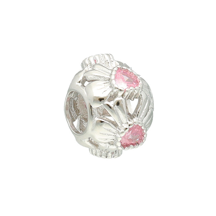 CHARM EN PLATA BOLA CON CIRCONITAS ROSA CORAZON