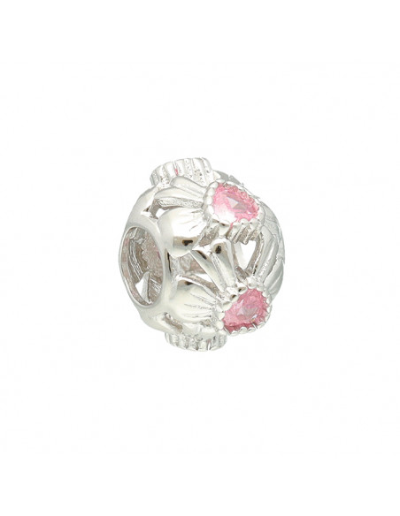 CHARM EN PLATA BOLA CON CIRCONITAS ROSA CORAZON