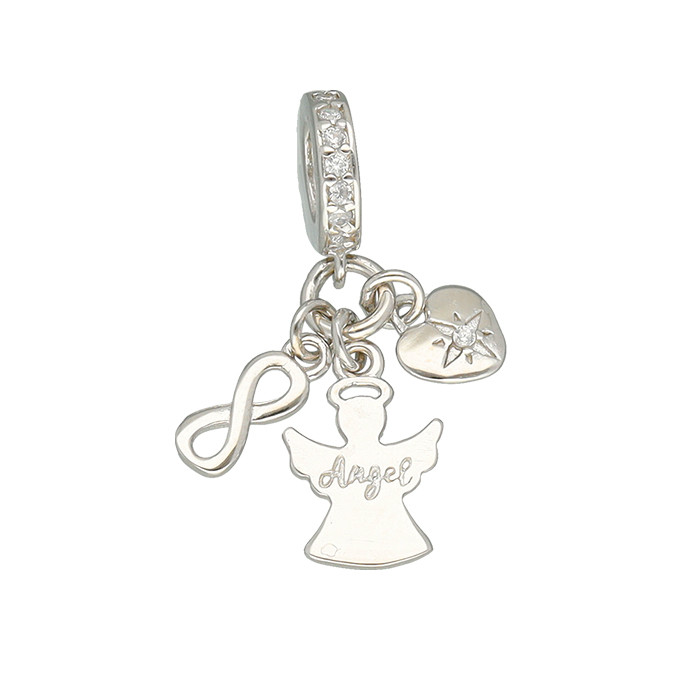 CHARM EN PLATA SEPARADOR COLGANTE ANGEL INFINITO CORAZON