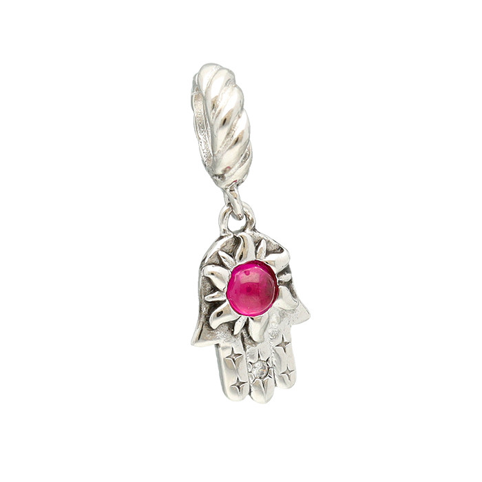 CHARM EN PLATA MANO DE FATIMA CENTRO ROSA
