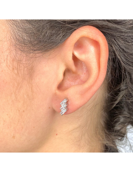 PENDIENTES EN PLATA 3 CIRCONITAS BAGUETTES ESCALERA