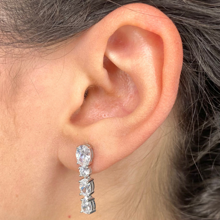 PENDIENTES EN PLATA LARGOS RIVIERE 4 CIRCONITAS FORMAS GARRAS 2