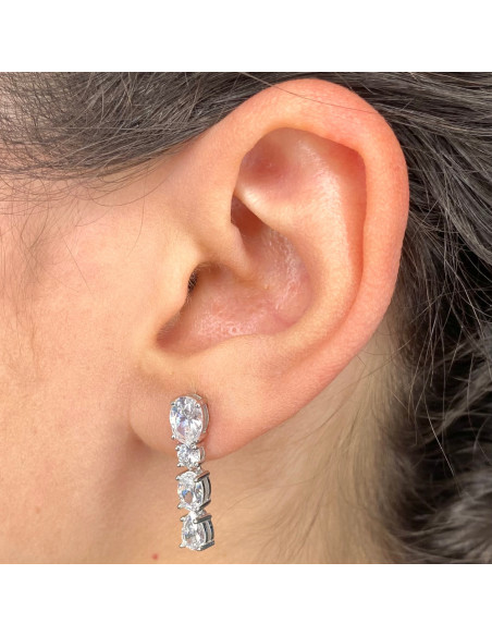 PENDIENTES EN PLATA LARGOS RIVIERE 4 CIRCONITAS FORMAS GARRAS