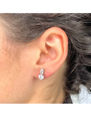 PENDIENTES EN PLATA LARGOS DOBLE CIRCONITA TALLADA ROMBO CORAZON