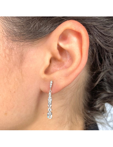 PENDIENTES EN PLATA LARGOS CIRCONITAS TALLADAS COMBINADAS ESTILO RIVIERE