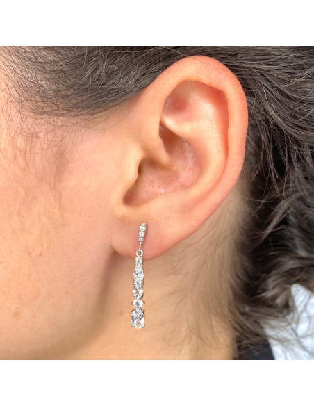 PENDIENTES EN PLATA LARGOS CIRCONITAS TALLADAS COMBINADAS ESTILO RIVIERE