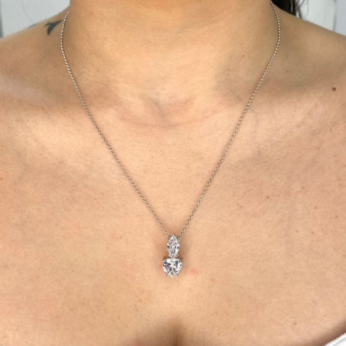 GARGANTILLA EN PLATA CON COLGANTE DOBLE CIRCONITA TALLADA ROMBO CORAZON 2