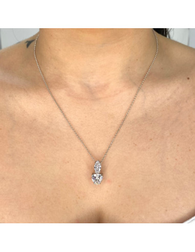 GARGANTILLA EN PLATA CON COLGANTE DOBLE CIRCONITA TALLADA ROMBO CORAZON