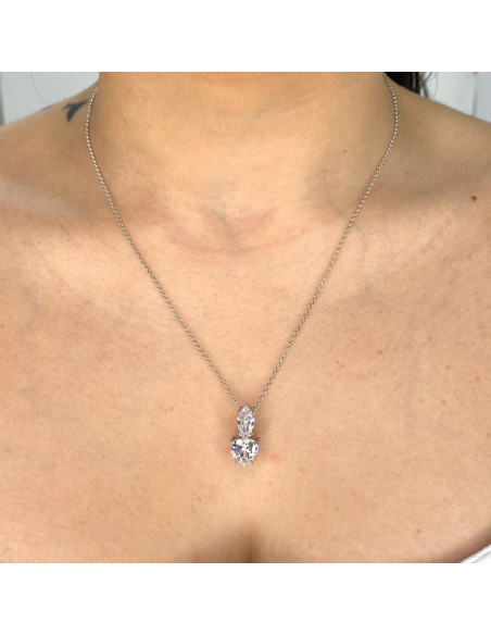 GARGANTILLA EN PLATA CON COLGANTE DOBLE CIRCONITA TALLADA ROMBO CORAZON