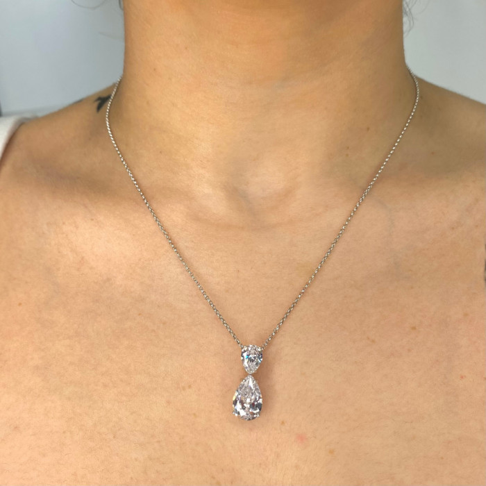 GARGANTILLA EN PLATA COLGANTE DOBLE CIRCONITA TALLADA FORMA DE PERA INVERTIDA 2