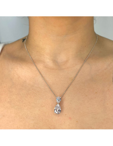 GARGANTILLA EN PLATA COLGANTE DOBLE CIRCONITA TALLADA FORMA DE PERA INVERTIDA