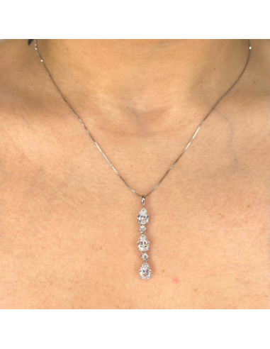 GARGANTILLA EN PLATA CON COLGANTE LARGO CIRCONITAS TALLADAS PERA