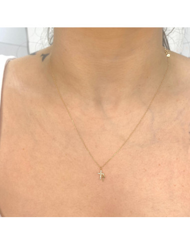 GARGANTILLA EN ORO CON DOS CRUCES Y CIRCONITAS