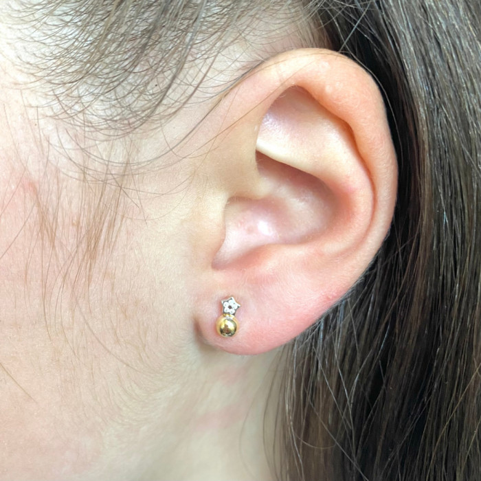 PENDIENTES EN ORO BICOLOR ESTRELLA Y CIRCULO CIRCONITAS 2