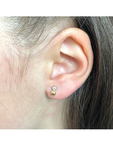 PENDIENTES EN ORO BICOLOR ESTRELLA Y CIRCULO CIRCONITAS