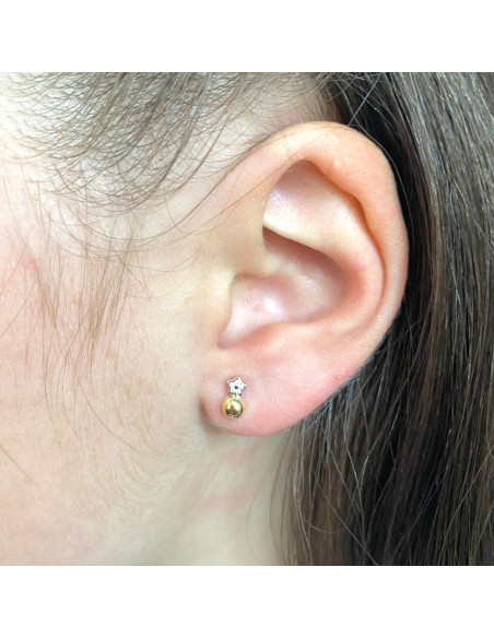 PENDIENTES EN ORO BICOLOR ESTRELLA Y CIRCULO CIRCONITAS