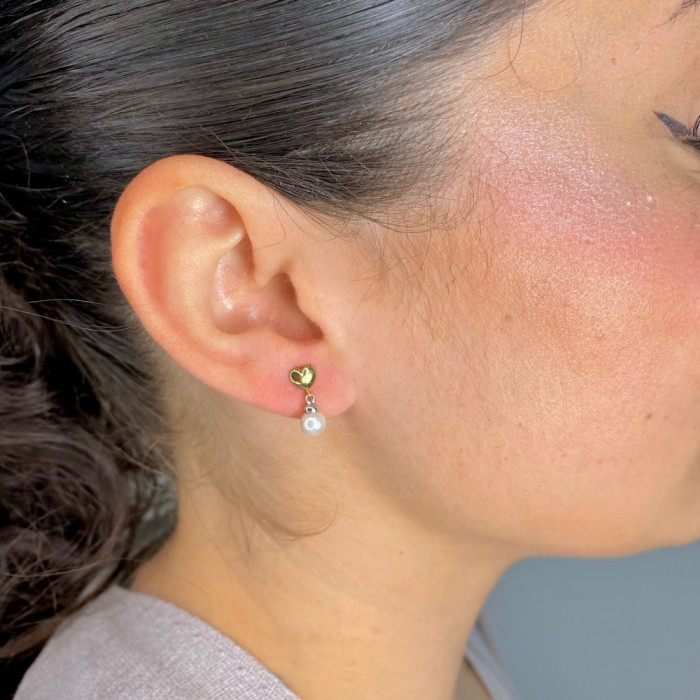 PENDIENTES BICOLOR EN ORO DE 9 QUILATES CON PERLA 2
