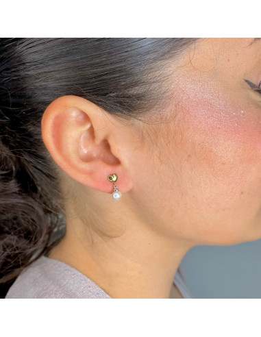 PENDIENTES BICOLOR EN ORO DE 9 QUILATES CON PERLA