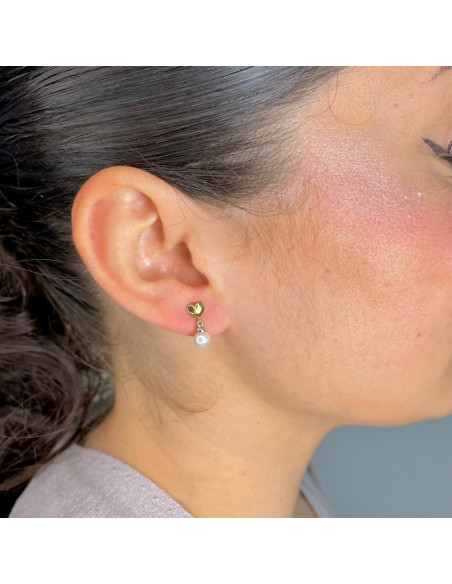 PENDIENTES BICOLOR EN ORO DE 9 QUILATES CON PERLA PENDIENTES BICOLOR EN ORO DE 9 QUILATES CON PERLA