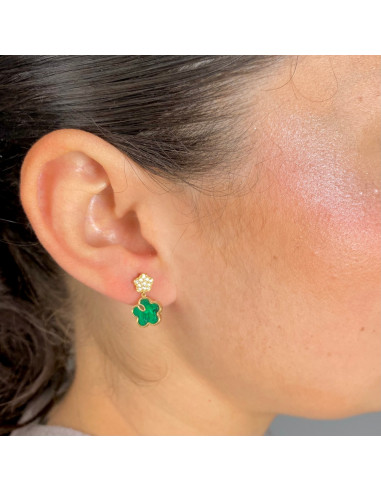 PENDIENTES EN ORO LARGOS CON MALAQUITA FLOR