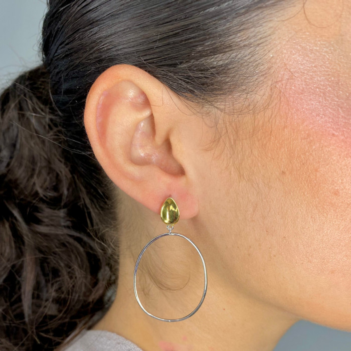 PENDIENTES PLATA ARO GRANDE BICOLOR. 2