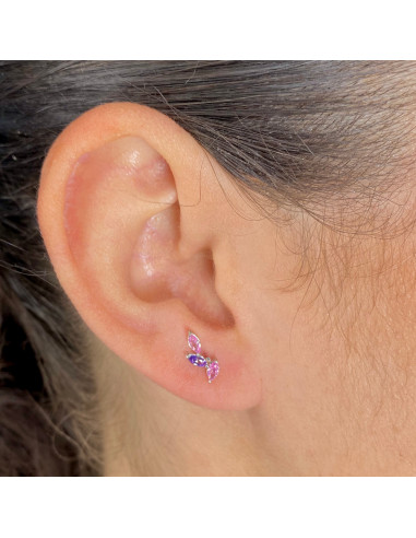 PENDIENTES EN PLATA CIRCONITAS ROSAS Y MALVAS INFANTIL.