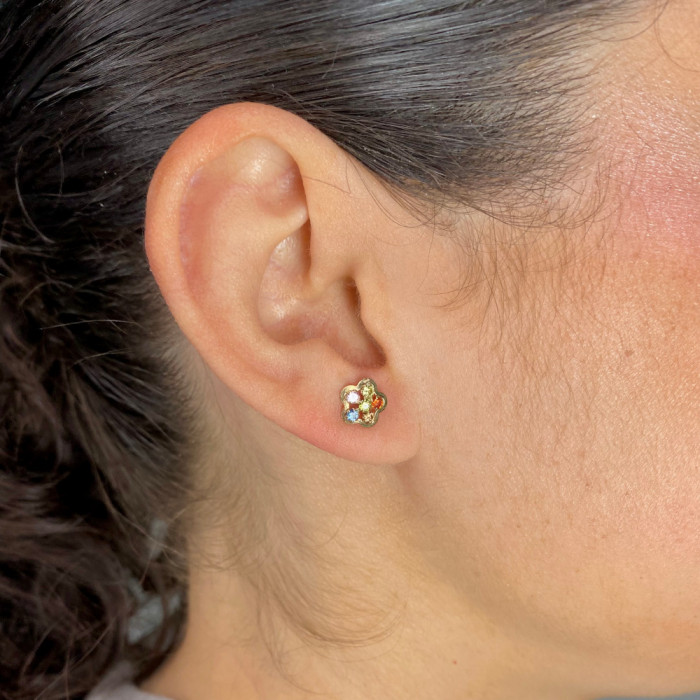 PENDIENTES EN ORO CON CIRCONITAS EN COLOR FLOR 2