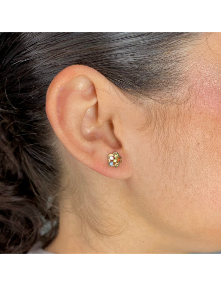 PENDIENTES EN ORO CON CIRCONITAS EN COLOR FLOR