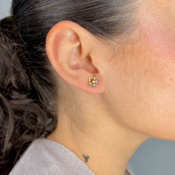 PENDIENTES EN ORO CON ESTRELLAS Y CIRCONITAS EN COLOR 2