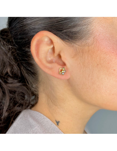 PENDIENTES EN ORO CON ESTRELLAS Y CIRCONITAS EN COLOR
