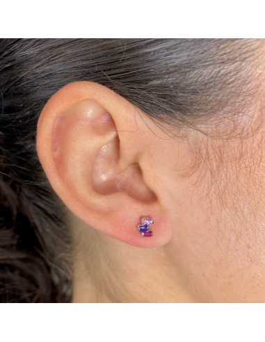 PENDIENTES EN PLATA LADRILLOS CON CIRCONITAS ROSAS Y MALVAS.