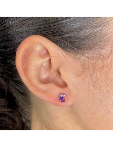 PENDIENTES EN PLATA LADRILLOS CON CIRCONITAS ROSAS Y MALVAS.