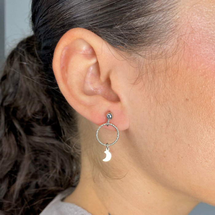 PENDIENTES PLATA COLGANTE CÍRCULO Y LUNA 2