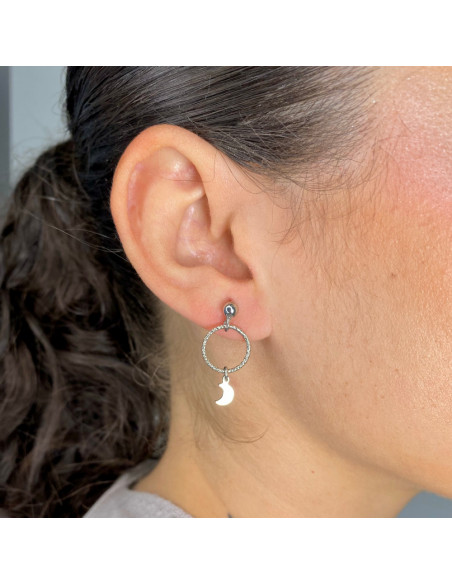 PENDIENTES PLATA COLGANTE CÍRCULO Y LUNA
