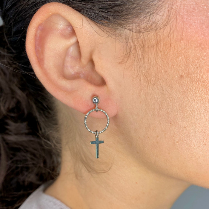 PENDIENTES PLATA COLGANTE CÍRCULOS Y CRUCES 2