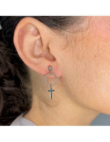 PENDIENTES PLATA COLGANTE CÍRCULOS Y CRUCES
