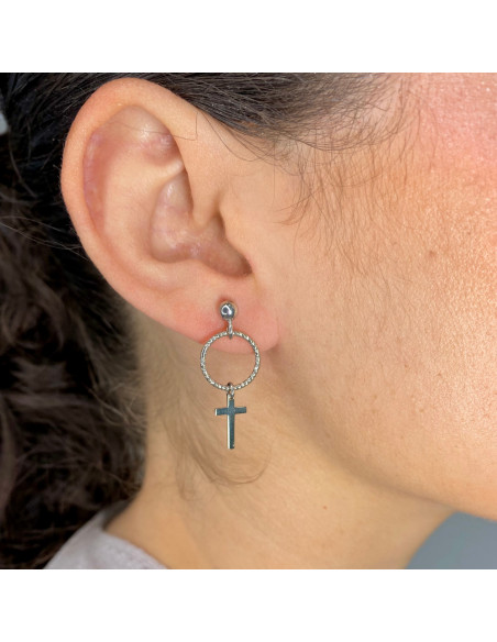 PENDIENTES PLATA COLGANTE CÍRCULOS Y CRUCES