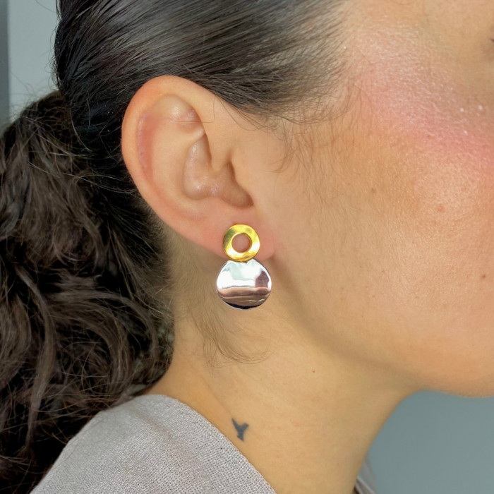 PENDIENTES EN PLATA BICOLOR CÍRCULOS PLANOS. 2
