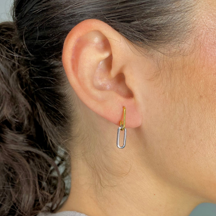 PENDIENTE EN PLATA RECTÁNGULOS BICOLOR. 2