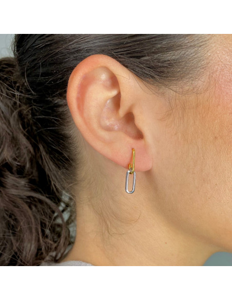 PENDIENTE EN PLATA RECTÁNGULOS BICOLOR.