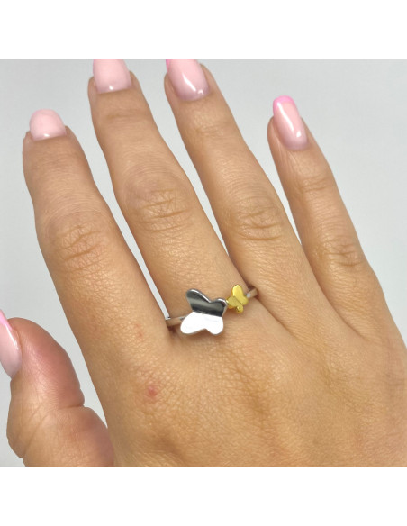 ANILLO EN PLATA MARIPOSAS BICOLOR.