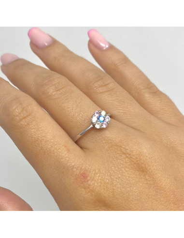 ANILLO PLATA FLOR CIRCONITAS COLORES