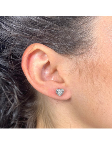 PENDIENTES EN ORO CORAZÓN EN RELIEVE Y DIAMANTES