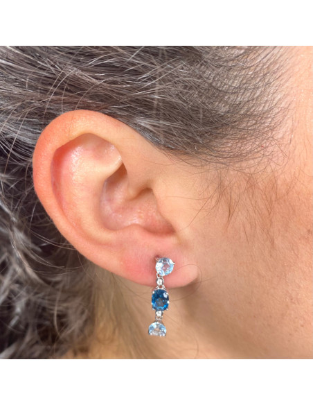 PENDIENTES EN ORO LARGOS CON DIAMANTES Y TOPACIO