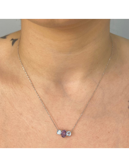 GARGANTILLA EN ORO BLANCO CON TOPACIOS Y AMATISTA