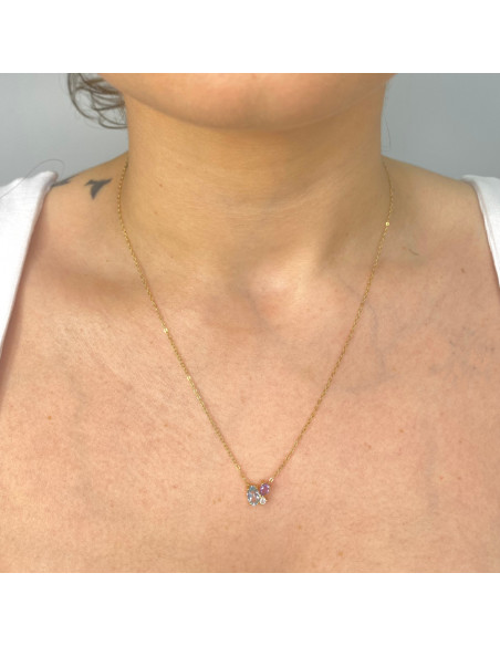 GARGANTILLA EN ORO TRES CIRCONITAS MULTICOLOR