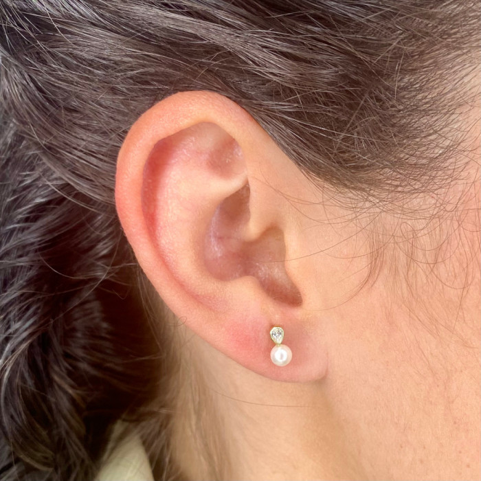 PENDIENTES EN ORO TU Y YO CIRCONITAS GOTA PERLA CULTIVADA 2