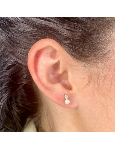 PENDIENTES EN ORO TU Y YO CIRCONITAS GOTA PERLA CULTIVADA