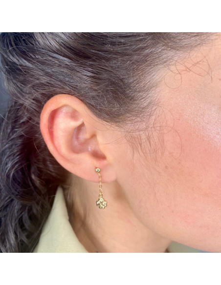 PENDIENTES EN ORO LARGOS TREBOL Y CORAZONES