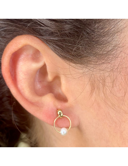 PENDIENTES EN ORO CIRCULOS CALADOS PERLA CULTIVADA